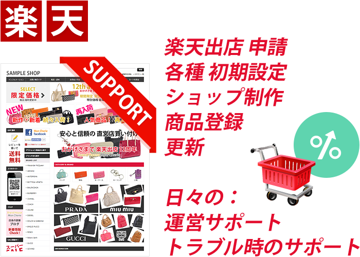 楽天市場への出店（相談・制作・販売促進・トラブル対応）をサポート