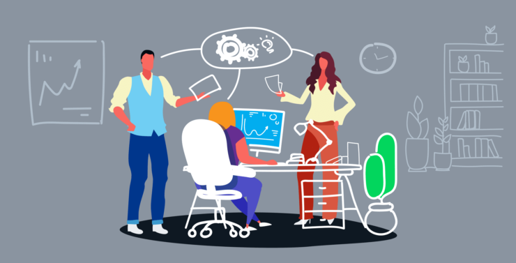 ネットショップ制作・ホームページ制作を行う、横浜市の株式会社フリッパーデザインが、企業の販売促進を企画・検討する社内の様子